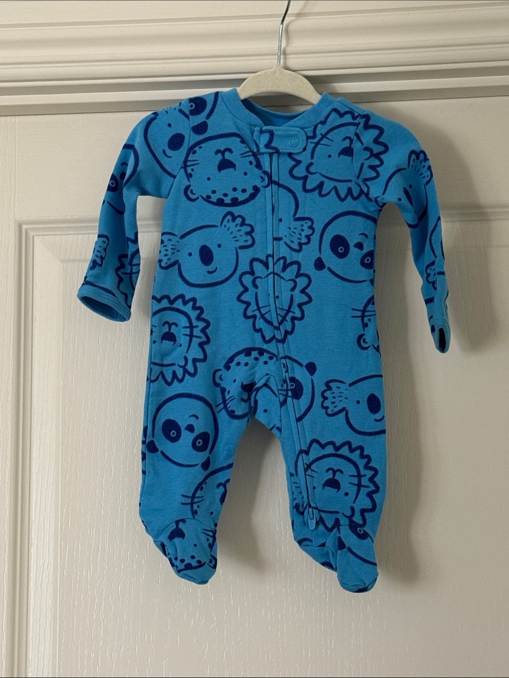 Carter's Bright Blue Navy Animal Face Footed One-Piece